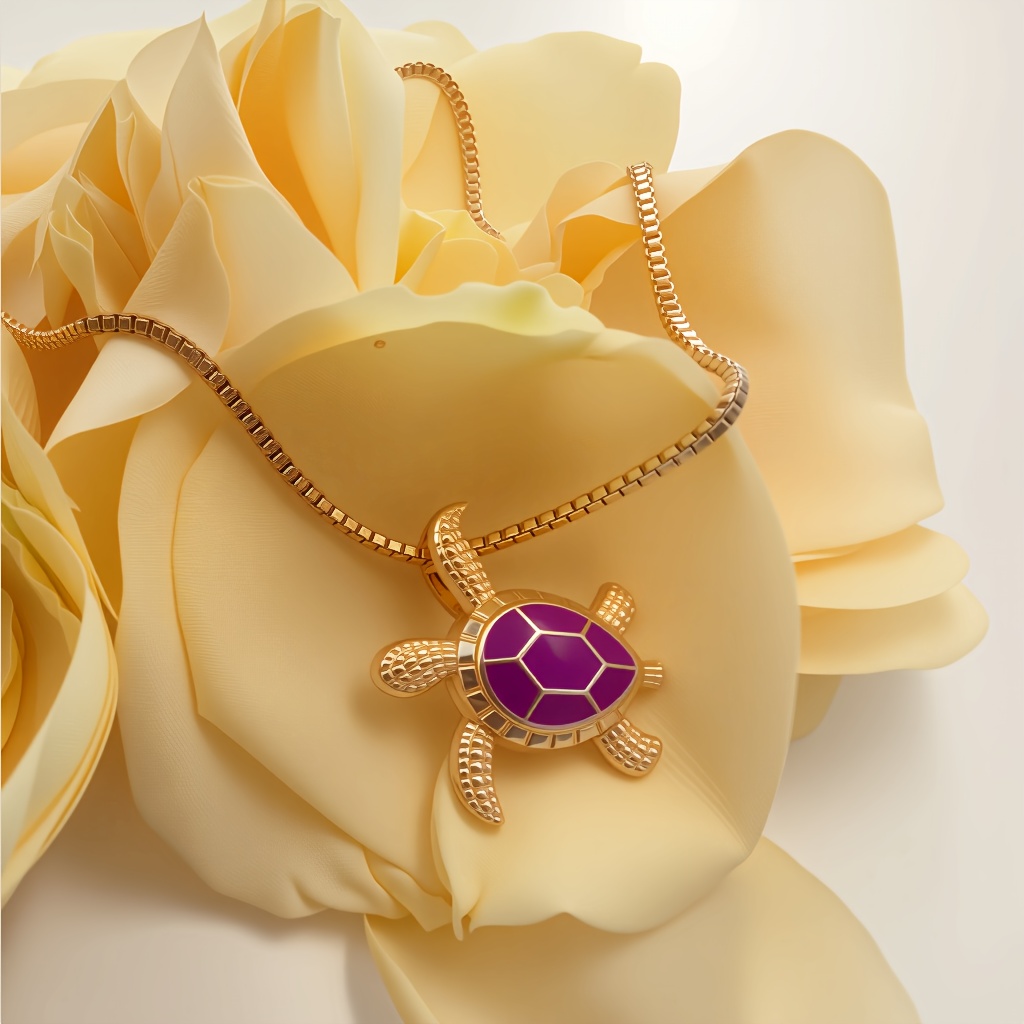 Ocean Turtle Pendant Necklace with Purple Opal Inlay & Accents